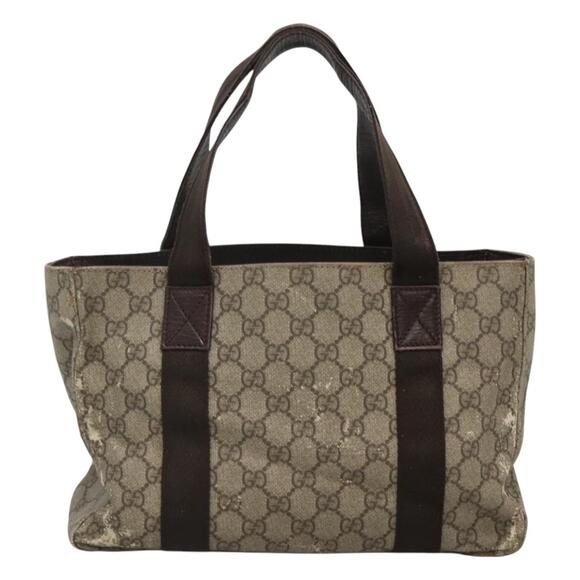 GUCCI GG Supreme Hand Bag Pvc Beige Brown Silver - Picture 3 of 16